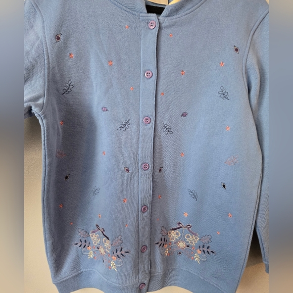 Vintage Y2K Baxter & Wells Blue Embroidered Cardigan Sweatshirt Cottagecore - Picture 3 of 6